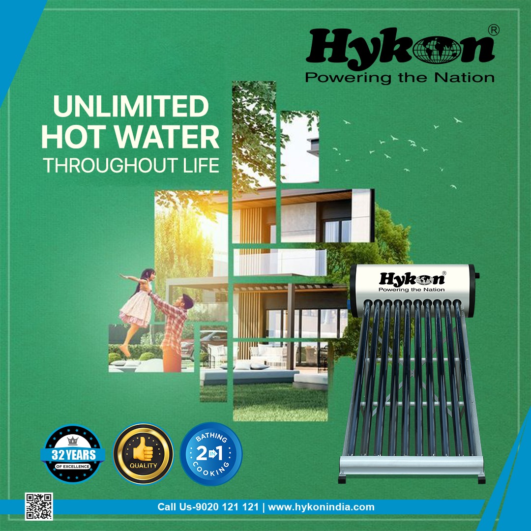Get Uninterrupted Hot Water with Hykon Solar Water Heater.

Benefits:
👉 Non corrosive Inner Tank.
👉 High Efficient Three Layer ( AIN/AIN-SS/CU ) Vacuum Tubes.
👉 Non Corrosive Aluminum Stand Parts.
👉 Best in the Industry.

#SolarWaterHeater #SolarProducts #HykonIndiaLimited