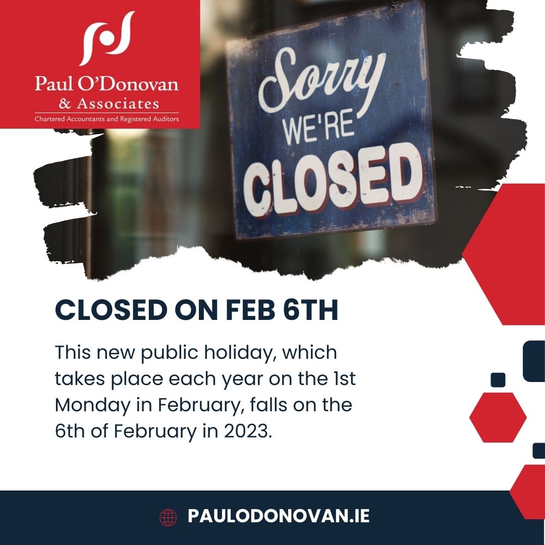 paulodonovanacc's tweet photo. Don't forget that Monday is a public holiday to mark St Brigid's Day. We are closed on Monday 6th February and will reopen on Tuesday the 7th. 
Enjoy the long weekend!

#StBrigidsDay #Ireland https://t.co/fL1cbILEq5