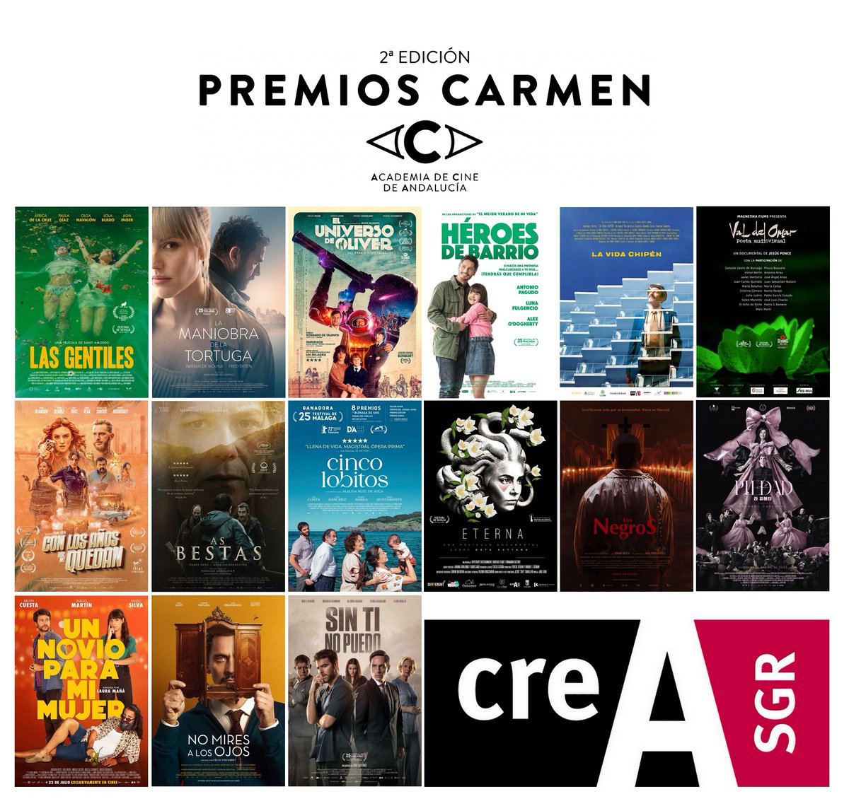 ¡¡Gran presencia de @creasgr en la 2ª edición de los #PremiosCarmen del #CineAndaluz con 52 #nominaciones obtenidas por películas en las que participamos!!
#cineespañol #cineandaluz #financiacion #creasgr #Carmen2023
<a href="/pokeepsie_films/">Pokeepsie Films</a> <a href="/TornasolMedia/">Tornasol Media</a> <a href="/pecadofilms/">Pecado Films</a>