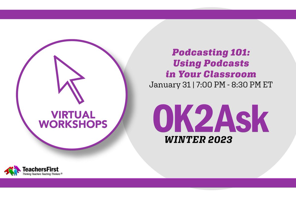 RT @TeachersFirst: We hope you can join us tonight for a free interactive workshop exploring how you can use #podcasts in your classroom! Learn to find appropriate podcasts and use them instructionally. Register: bit.ly/3Cwq3rG