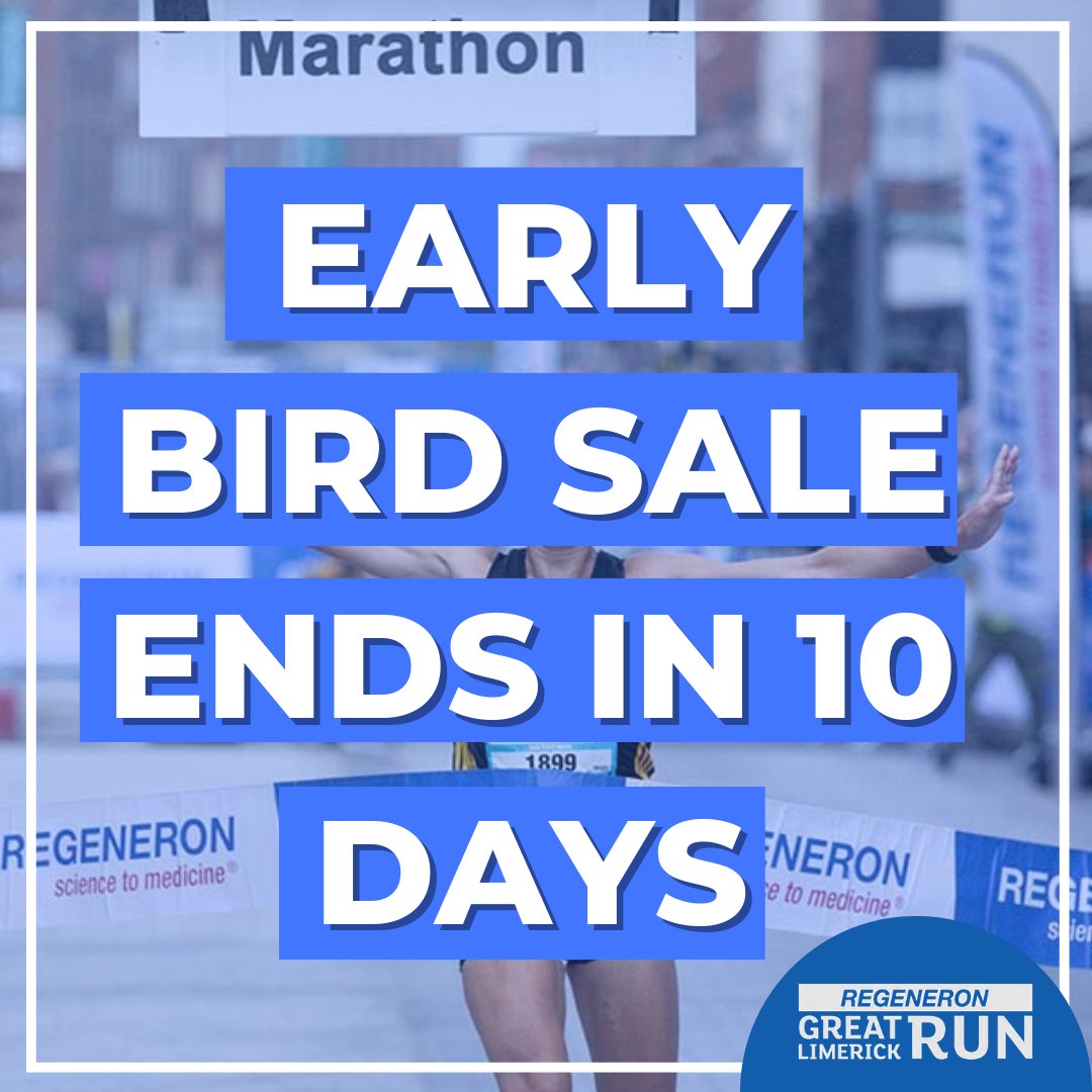 🔔EARLY BIRD SALE ENDS ON FEBRUARY 10TH🔔 You have just 10 days to secure yourself an Early Bird entry to the Regeneron Great Limerick Run on April 30th! Grab a friend and register today for the biggest event in Munster! 🏃 Sign up: eventmaster.ie/event/pdzxhvyT…
