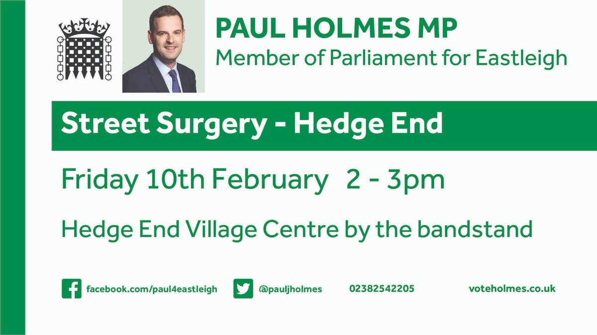 I am hosting a street surgery on 10th February in Hedge End by the bandstand. Please do come and say hello, and if you have any concerns or issues, I will be happy to talk and help in any way I can.