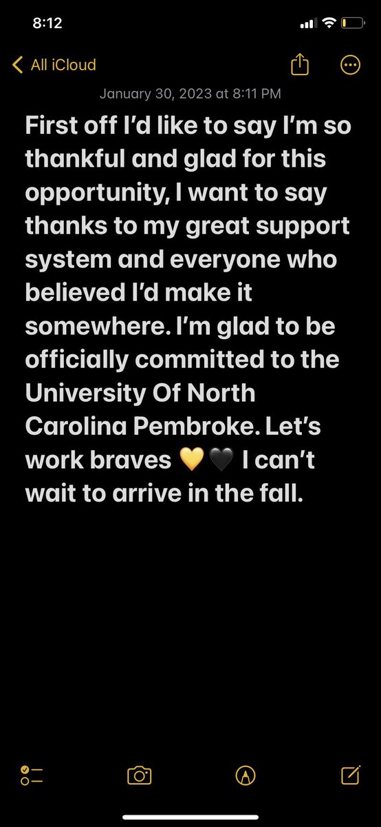 Thank you to every coach that has shown interest in my future. I wish you all great seasons. I’ve decided to further my academic and football career <a href="/UNCP_Football/">UNCP Braves Football</a> <a href="/uncpembroke/">UNC Pembroke</a> with <a href="/UNCP_Football/">UNCP Braves Football</a>. 100% Committed. Thank you <a href="/CoachHallUNCP/">Mark Hall</a>  and <a href="/CoachBFri29/">Brian Frierson</a> #bravenation💛🖤