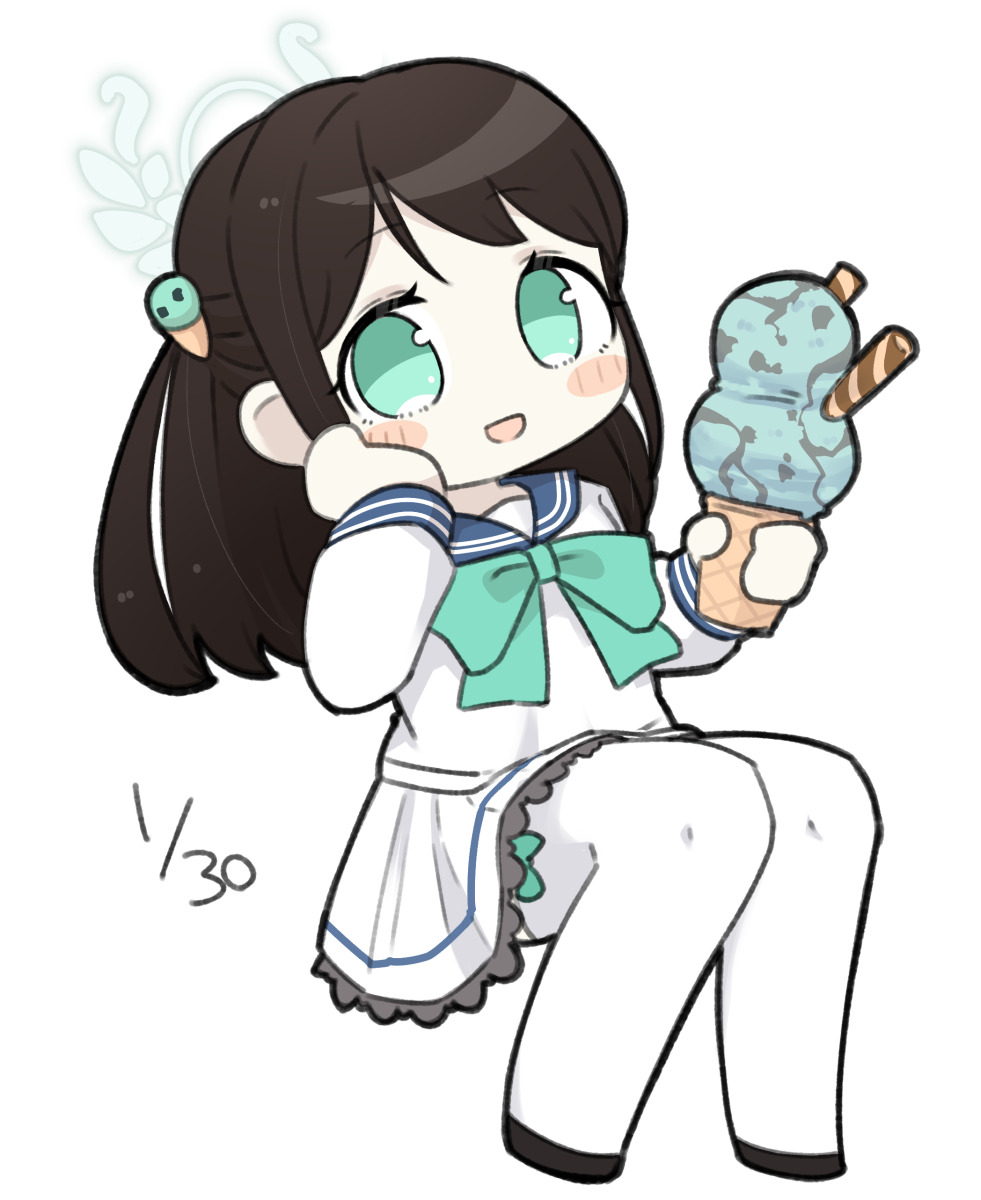 1girl solo food ice cream ice cream cone white background white skirt  illustration images