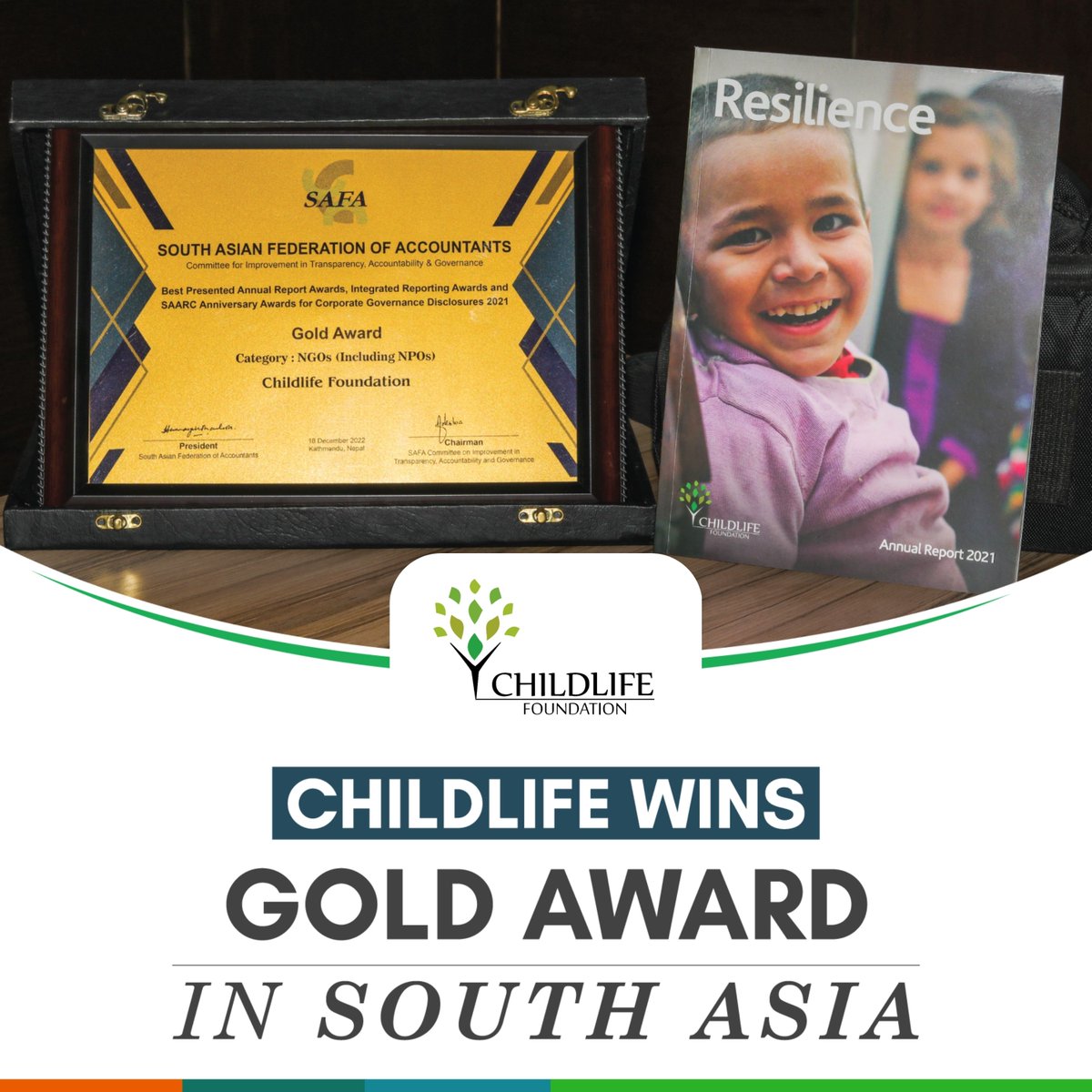 ChildLife wins #GoldAward for Best Presented Annual Report 2021 by South Asian Federation of Accountants (SAFA).

The award is a testament to our financial #transparency, #accountability and good #governance practices.   

Learn More: bit.ly/3hBh9z5