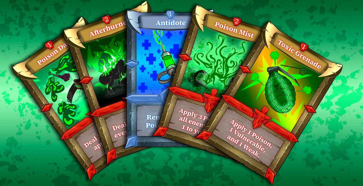 DownFallGame_'s tweet photo. The only thing toxic about #L2 @loopringorg  are these Poison cards coming to Downfall! ☠️

Part of one of the heroes base deck 🃏 

Beta release is soon to launch! Use your existing L2 #NFT collections as relics to support your journey trough Hell! 🔥 https://t.co/tDDuXd4nQg