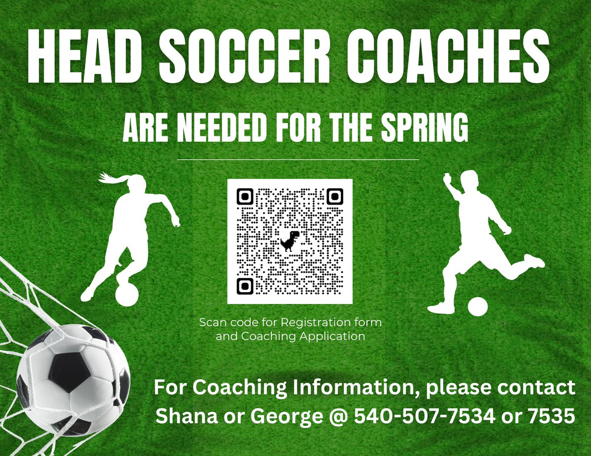 ⚽️ registration deadline is Wed, Feb. 1, 2023.  Registration forms can be found on our website at spotsylvania.va.us/parksandrec   The registration fee is $55.00.  Register soon!