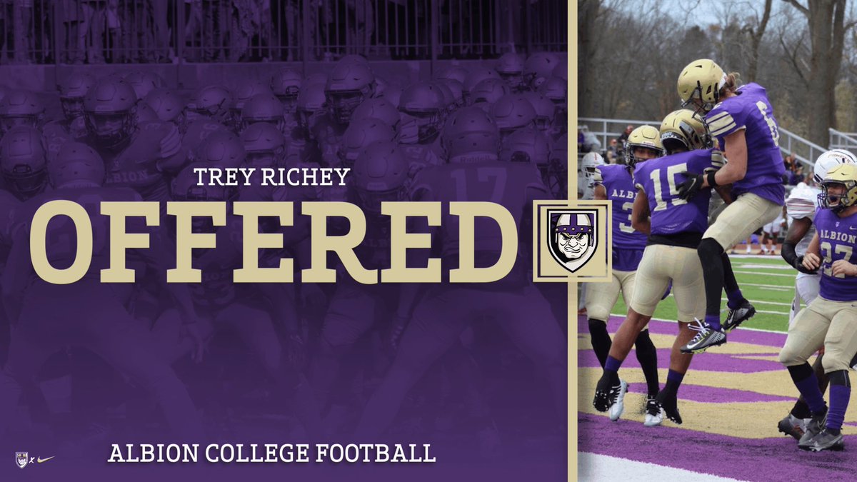 Trey Richey (@treyrichey3) on Twitter photo After a great visit and talk with coach <a href="/CoachWasil4/">Stephen Wasil</a> and <a href="/Rundle_Albion/">Travis Rundle</a> I am very thankful to have received an offer from <a href="/AlbionFootball/">Albion Football</a> 💜💜 <a href="/TheD_Zone/">The D Zone</a> <a href="/kate_moff/">Katie Moffett</a> <a href="/MIexposure/">Michigan exposure</a> <a href="/PrepRedzoneMI/">Prep Redzone Michigan</a> After a great visit and talk with coach <a href="/CoachWasil4/">Stephen Wasil</a> and <a href="/Rundle_Albion/">Travis Rundle</a> I am very thankful to have received an offer from <a href="/AlbionFootball/">Albion Football</a> 💜💜 <a href="/TheD_Zone/">The D Zone</a> <a href="/kate_moff/">Katie Moffett</a> <a href="/MIexposure/">Michigan exposure</a> <a href="/PrepRedzoneMI/">Prep Redzone Michigan</a>