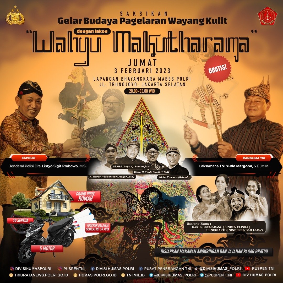 llousiecdg's tweet photo. Saksikan gelar budaya pagelaran Wayang Kulit!!! 
#kapolrilistyosigitprabowo 
#panglimatni 
#polriuntukindonesia 
#polripresisi 
#sinergitastnipolri https://t.co/p8AZHUnfpF