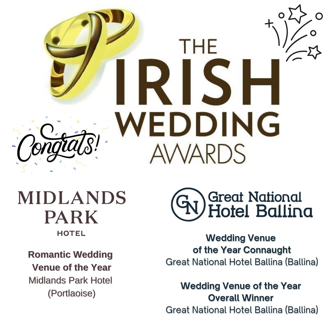 We at Great National would like to congratulate Great National Hotel Ballina and Midlands Park Hotel for their exceptional awards received at the 5th Irish Weddings Awards 2023 🎉

Congratulations to all for the exceptional achievements!

#irishweddingawards #weddingvenue