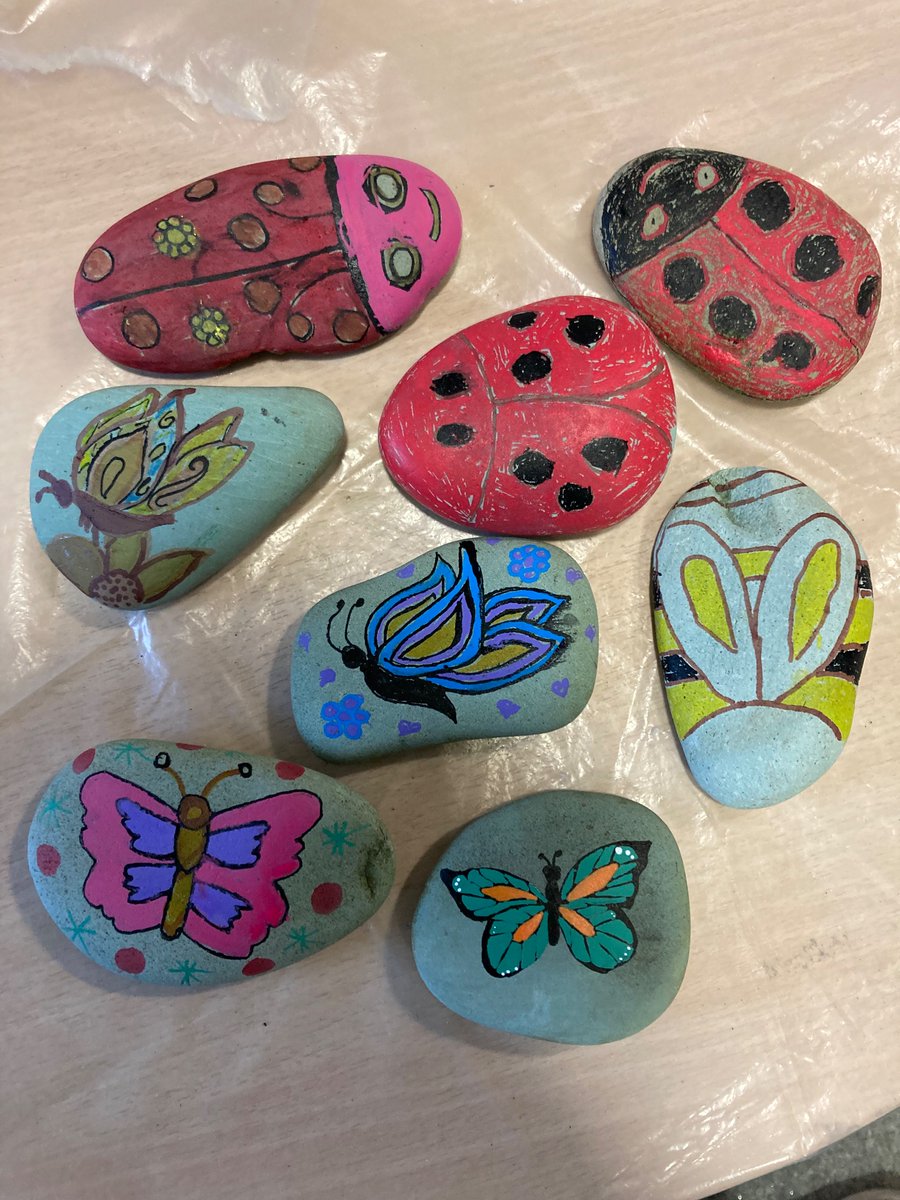 Kylepark in-patients decorating stones to brighten up this dreach day 🦋🐝🐞 🌈 #occupationaltherapy #MentalHealthAwareness #CCI