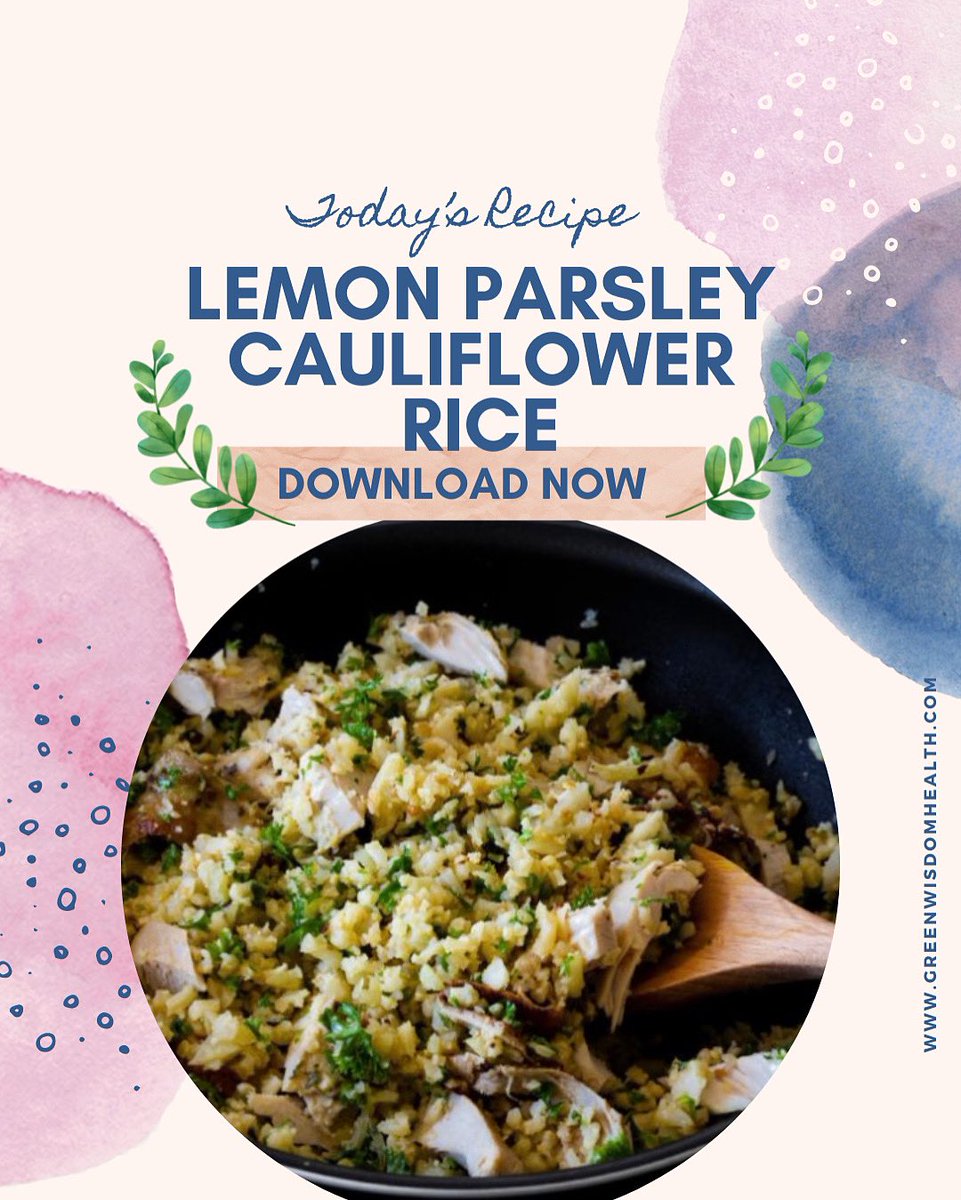 GreenWiseHealth's tweet photo. Parsley - natural diuretic &amp; can help reduce bloating &amp; blood pressure
Coconut oil - MCT oil for appetite balance
Lemon - may aid weight loss and ⬇️ your risk of heart disease, anemia, kidney stones, digestive issues, and cancer
Cauliflower rice - antioxidants like vit A &amp; vit C https://t.co/Dc81jH6fDJ