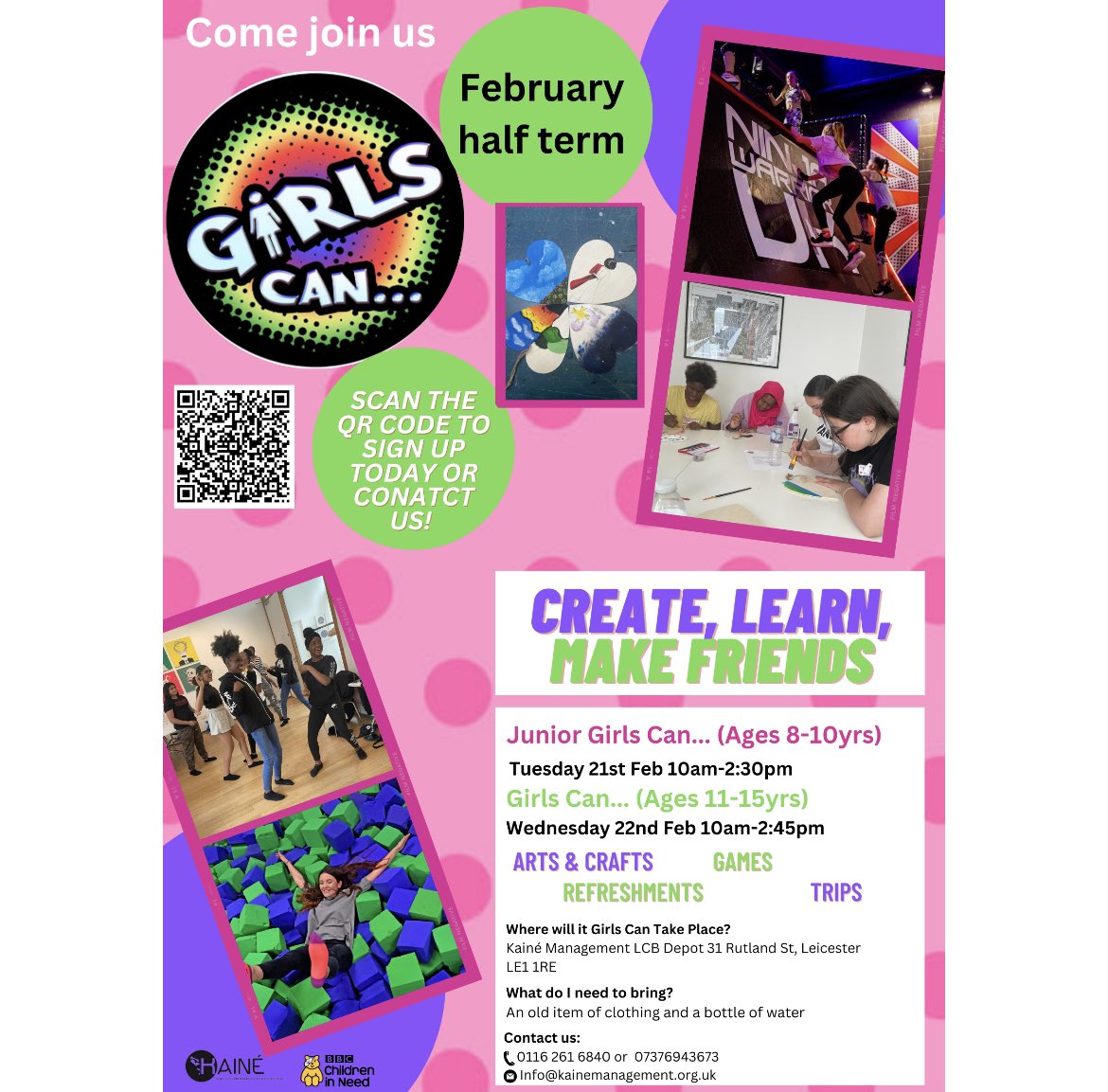 Sisters_Can's tweet photo. In Leicester..? Tell your younger sisters, cousins, and nieces about Girls Can. This February half term get in touch for more information @girls_can2019 #community #childreninneed https://t.co/G5xgrOnv0k