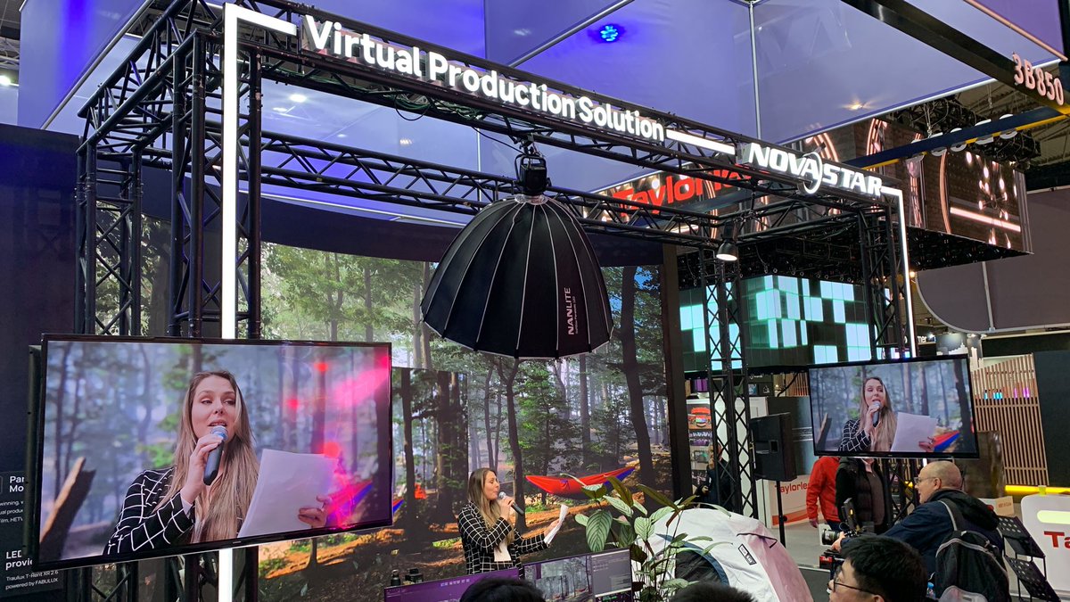 mo_sysLab's tweet image. It's a full crowd here on the @novastartech stand 3B850. Come along to see this live demonstration of #LED #virtualproduction with an impressive forest scene powered by our #VPProXR and #StarTracker. @ISE_Show
