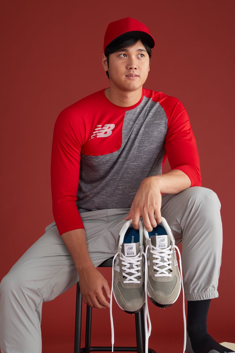 Shohei Ohtani with his New Balance cleats