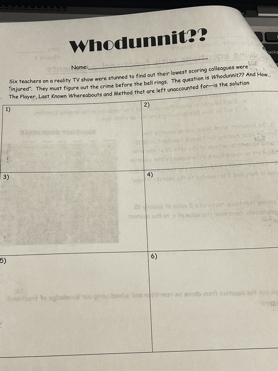 Taramauer's tweet image. “Whodunnit??” Activity in Mr. Faranello’s Algebra 2 class happening right now. Who will be the first to solve the crime? #studentengagement #OHSMath @OSchoolsPR @TeachMitch @DianeProvvido @jflax32