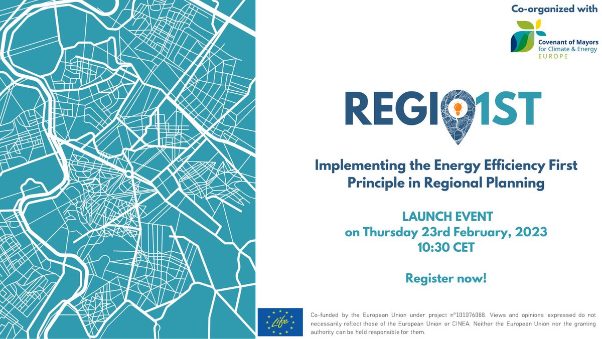 FEDARENE (@fedarene) on Twitter photo SAVE THE DATE ❗
📅 Do not miss the EU launch event of the new project #Regio1st, funded by the EU LIFE program. This event will take place online on 23rd February 2023, from 10:00 to 12:30 (CET).
Co-organized with <a href="/eumayors/">Covenant of Mayors - Europe</a>
Info and registration here ➡️fedarene.org/event/regio1st… SAVE THE DATE ❗
📅 Do not miss the EU launch event of the new project #Regio1st, funded by the EU LIFE program. This event will take place online on 23rd February 2023, from 10:00 to 12:30 (CET).
Co-organized with <a href="/eumayors/">Covenant of Mayors - Europe</a>
Info and registration here ➡️fedarene.org/event/regio1st…