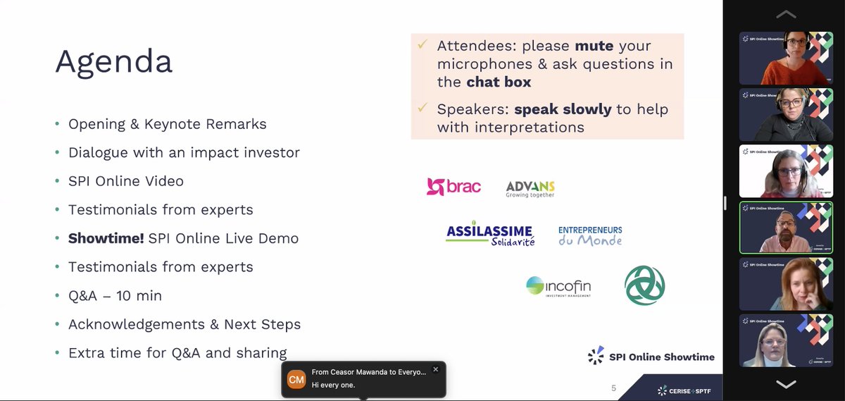 CERISE (@cerisespm) on Twitter photo 🌟Notre #webinar #Cerise + @SPTaskForce pr le lancement de la plateforme #SPI #Online vient juste de démarrer
Bienvenue👉us06web.zoom.us/meeting/regist…
<a href="/Incofin/">Incofin</a> <a href="/Shameran/">Shameran Abed</a> <a href="/BRACworld/">BRAC</a> @TriodosIM <a href="/GroupAdvans/">Advans Group</a> <a href="/FooseLaura/">Laura Foose</a> <a href="/HammerSPTF/">Jurgen Hammer SPTF Europe</a> <a href="/AFD_en/">AFD_en 🇫🇷 🇪🇺</a> <a href="/SwissDevCoop/">Swiss Development and Cooperation</a> <a href="/BIO_Investments/">BIO_Investments</a> <a href="/cooperation_lu/">Luxembourg Aid & Development</a> 🌟Notre #webinar #Cerise + @SPTaskForce pr le lancement de la plateforme #SPI #Online vient juste de démarrer
Bienvenue👉us06web.zoom.us/meeting/regist…
<a href="/Incofin/">Incofin</a> <a href="/Shameran/">Shameran Abed</a> <a href="/BRACworld/">BRAC</a> @TriodosIM <a href="/GroupAdvans/">Advans Group</a> <a href="/FooseLaura/">Laura Foose</a> <a href="/HammerSPTF/">Jurgen Hammer SPTF Europe</a> <a href="/AFD_en/">AFD_en 🇫🇷 🇪🇺</a> <a href="/SwissDevCoop/">Swiss Development and Cooperation</a> <a href="/BIO_Investments/">BIO_Investments</a> <a href="/cooperation_lu/">Luxembourg Aid & Development</a>