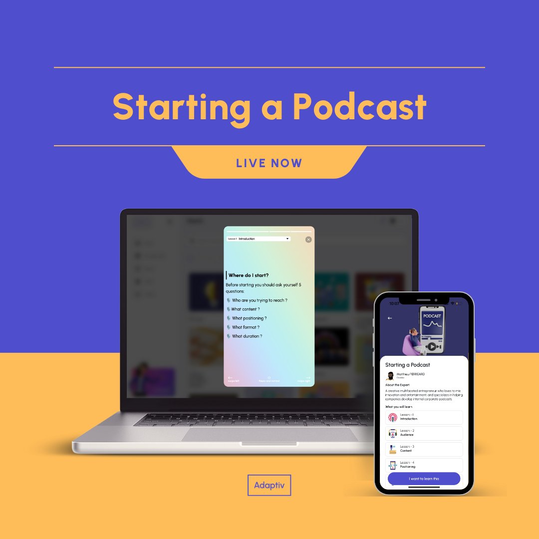 #NewCourseAlert: Starting a Podcast by Matthieu Perreard, co-founder and COO of 🎙️ <a href="/vib3s_audio/">VIB3S | Podcast creation software</a>  tinyurl.com/adaptiv-podcas…