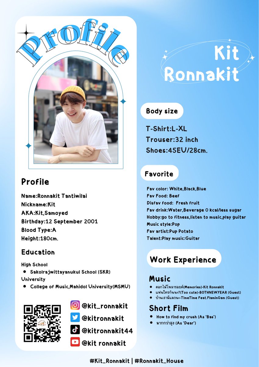 Ronnakit_House's tweet photo. ✱ 𝐊𝐢𝐭'𝐬 𝐏𝐫𝐨𝐟𝐢𝐥𝐞 2023 ✱
- ʀᴏɴɴᴀᴋɪᴛ ᴛᴀɴᴛɪᴡɪʟᴀɪ-

Profile ( TH/ENG ) ㋛

Contact 
IG : kit_ronnakit
Twitter : kitronnakit
TikTok : kitronnakit44
Youtube : kit ronnakit
More content: link in bio.

HashTag 
#Kit_Ronnakit
#Ronnakit_House https://t.co/2oY2JhpWfP