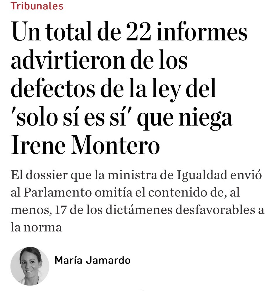 ⛔ BULO de <a href="/Pam_Angela_/">Ángela Rodríguez Pam 🏳️‍🌈 ♀️</a>. "Ni un solo informe de los órganos consultivos, ni un solo Ministerio, ni un solo medio de comunicación adivinó que esta era una posibilidad".

❌ FALSO: Lo advirtieron el CGPJ y el Consejo Fiscal. Un total de 22 informes alertaron de ello.