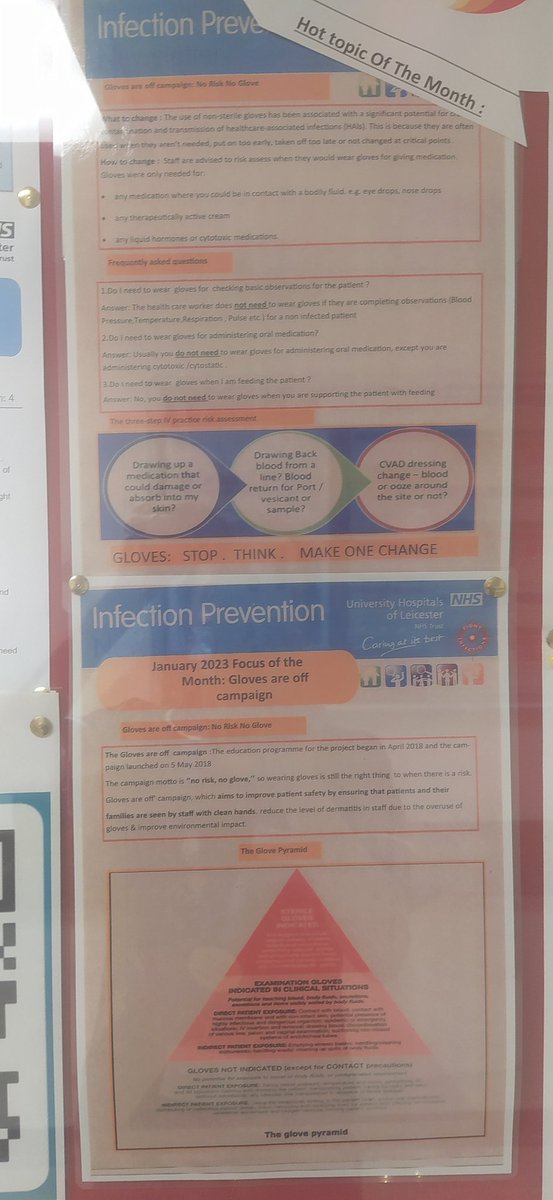 salf1470's tweet photo. @glenfield_aicu @TeamItaps

Jan 2023 I.P hot topic...
"The Gloves Are Off Campaign"

Talking about use of gloves in clinical areas, protecting patients and trying to reduce dermatitis for staff 🙌❤️
Please read info boards, emails and complete the questionnaire �� https://t.co/wCSdUucc1V