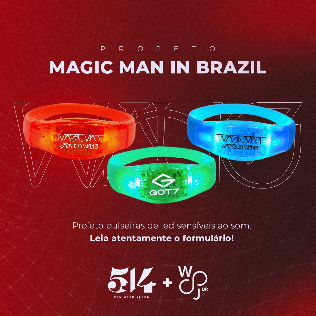 514fanmadekpop's tweet photo. 🚨 PROJETO MAGIC MAN IN BRAZIL

Em parceria com @WangJiaErBrazil, fizemos três opções de pulseiras de led sensíveis ao som para o show do Jackson Wang em São Paulo.

Leiam atentamente ao formulário e as imagens fixadas. Estamos a disposição para dúvidas!

https://t.co/CnW3dN2mAq https://t.co/xRUlpaFP24