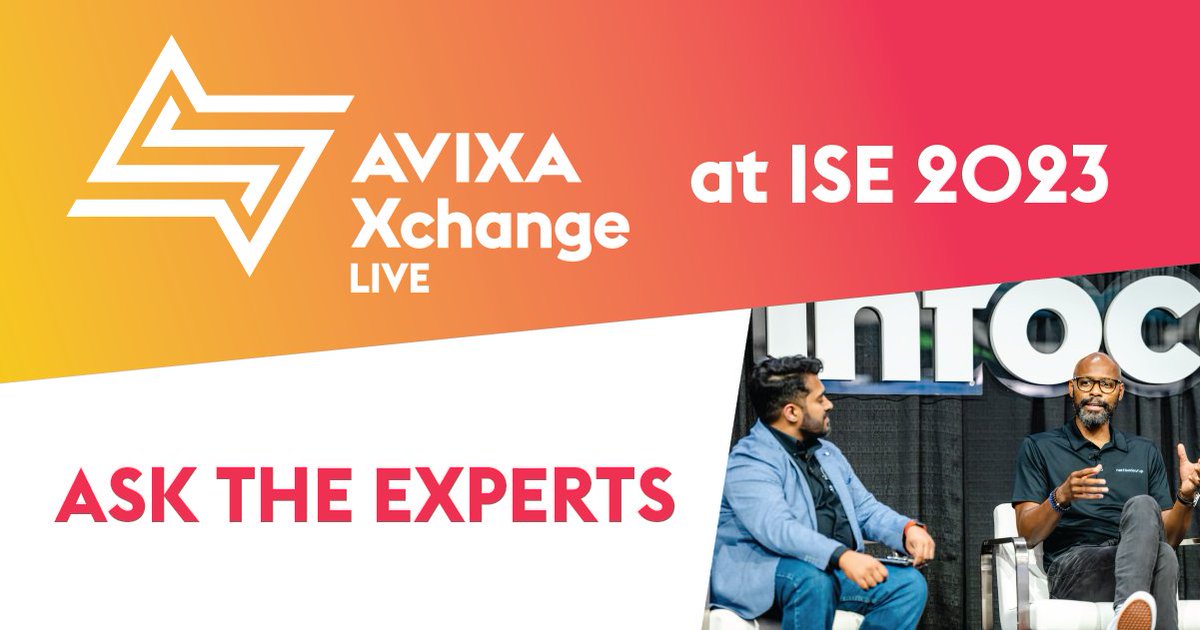 AVIXA's tweet photo. On Wednesday 2/1 @ 13:00 our #AVIXAXchange Live! panel of experts at #ISE2023 are on hand to answer any questions you have on how data-driven tech can revolutionize workplace design, including Ben Pain &amp; Karen Ethier #DigitalTransformation https://t.co/FgfJHQaHaq https://t.co/c8bOeE0IQv