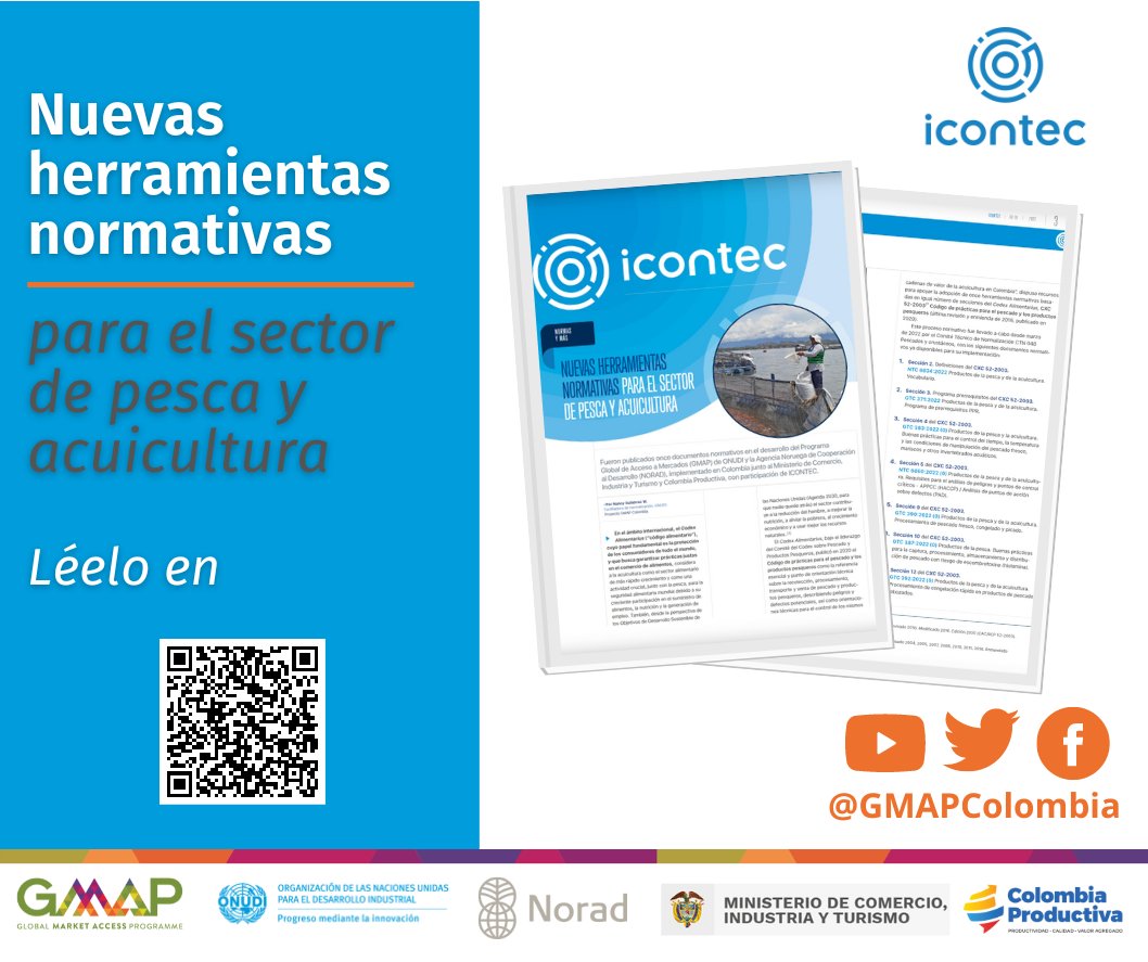 GMAPColombia's tweet photo. El sector de la acuicultura y pesca cuenta con 11 nuevas normas que facilitan el acceso a mercados. Estas herramientas normativas benefician el desarrollo de la cadena de valor a través del aseguramiento de la inocuidad y la salud del consumidor. Conócelas https://t.co/rchBydJf57 https://t.co/Ec5UQAqZu5