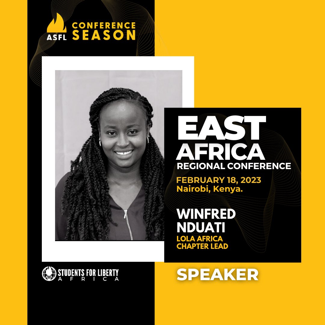 AfricanSFL's tweet photo. We can't wait to see you in Nairobi! We are pleased to introduce our speaker, Winfred Nduati, LOLA Africa Chapter Lead, who will talk about Young Women and Leadership.
Register now via https://t.co/XslAYNgGdH
18th February 2023.
#Africa #Liberty #leadership #EARC23 https://t.co/Ay29jUCyBD