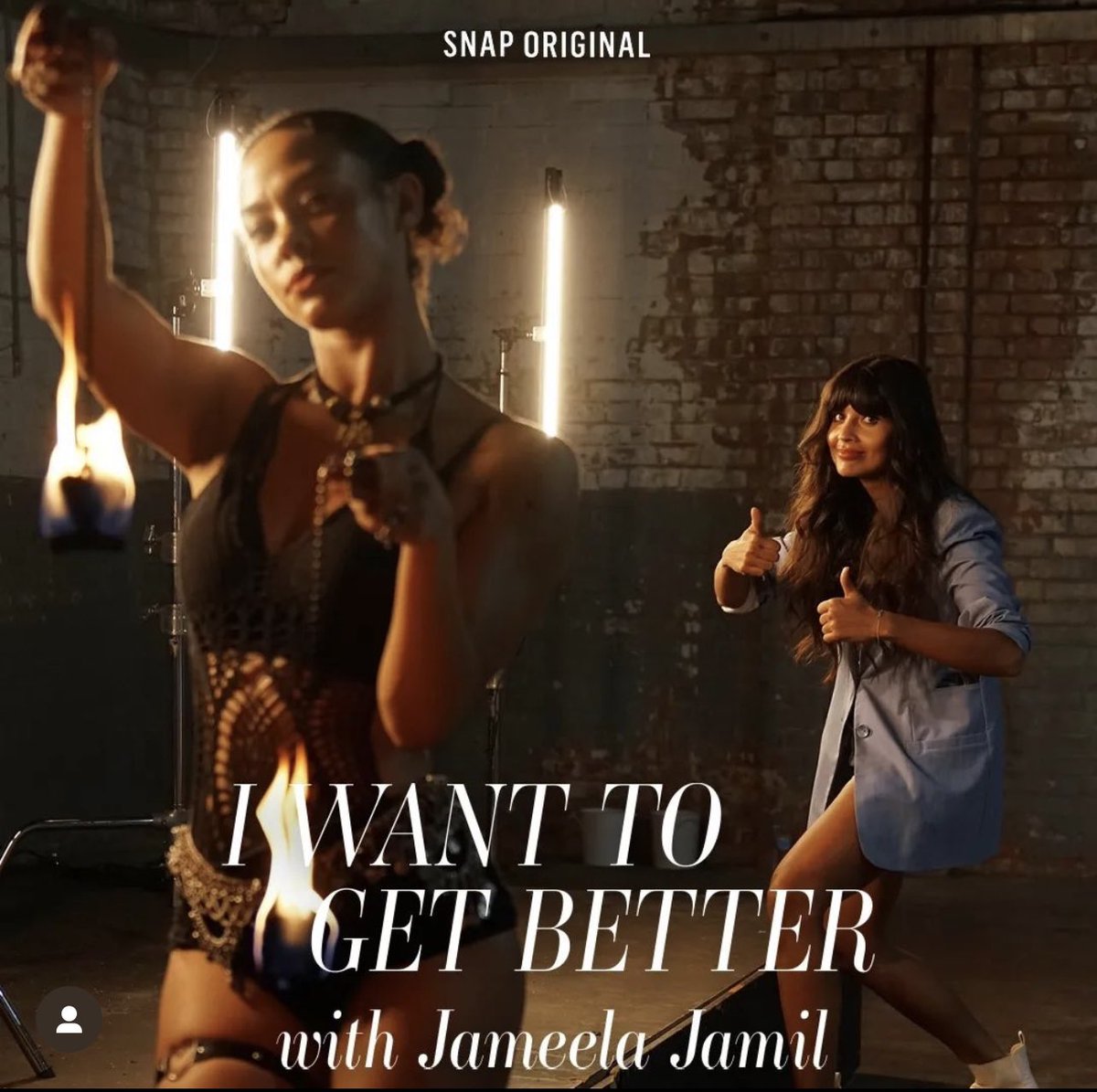 Jimanekia's tweet photo. ・・・
"How do you get to a point where you can use your body to be a symbol of power?"
Come fire-dancing in Ep 2 of #IWantToGetBetter with @jameelajamil, which has just landed.
This is @ziggiflame story.
#IWantToGetBetter #IWTBG #JameelaJamil #fireperformer #sexualtrauma https://t.co/m9R9mZO3gL