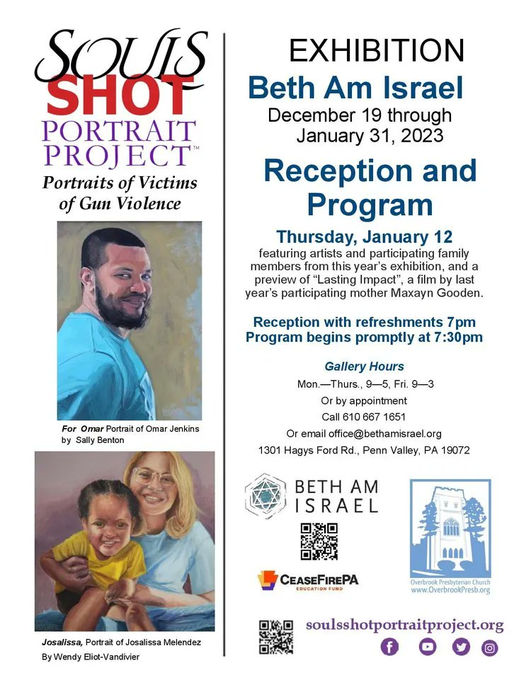 Today is the final day that you can stop by and view our Philadelphia portraits at Beth Am Israel - they will soon be available to view at @NeumannUniversity McNichol Gallery Bruder Life Center from Feb. 3rd. 
You can visit today from 10am-4pm.
buff.ly/3ajQzpD