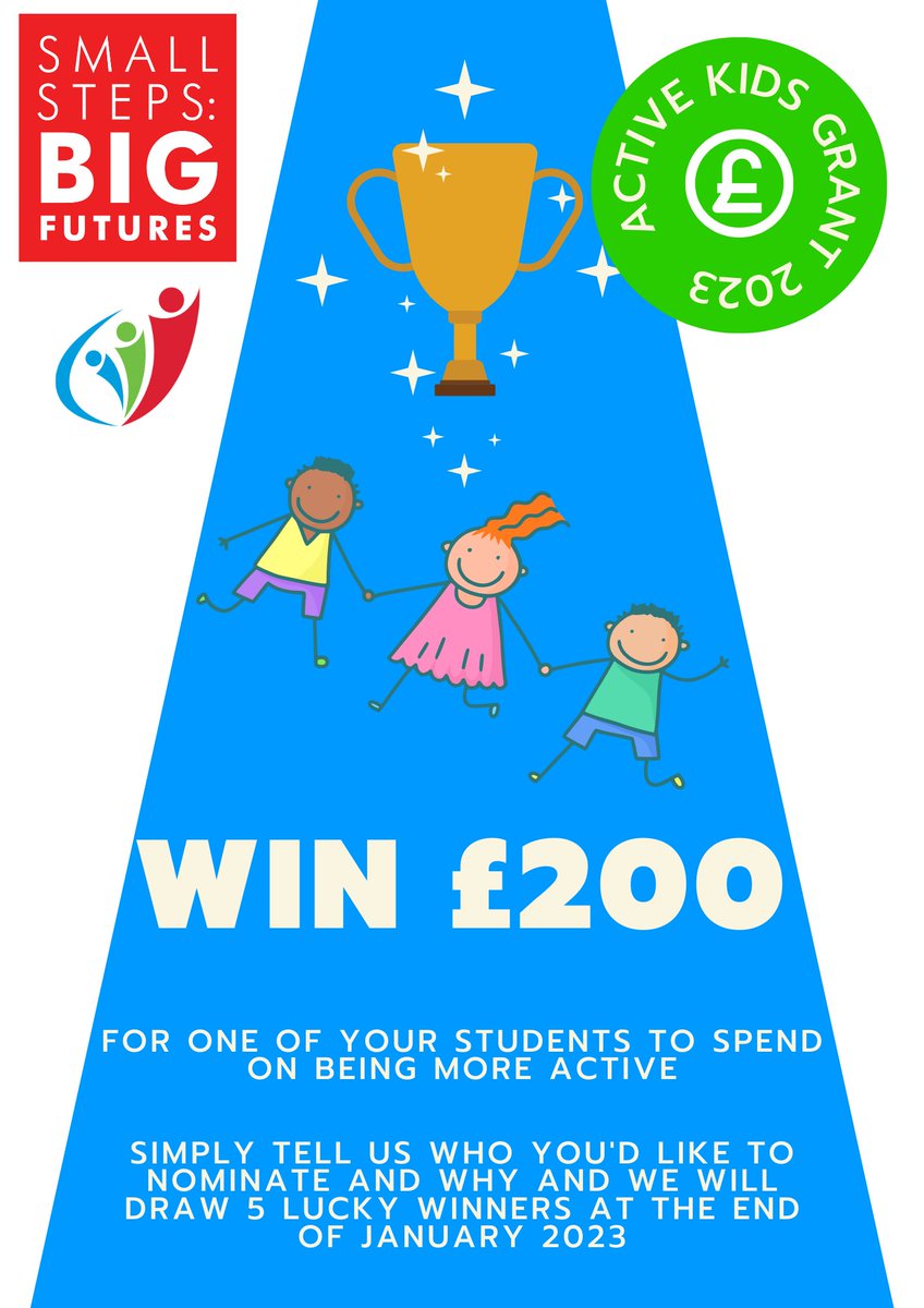 It's the  LAST DAY to enter for our Active Kids Grant! We have 5 x £200 to give out to deserving children. 

Let us know who you'd like to nominate and why - 5 lucky winners will be drawn today!