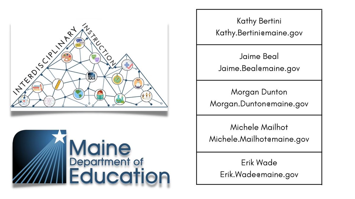 ME Dept of Education (@mdoenews) on Twitter photo The Interdisciplinary Instruction team has an asynchronous library of professional learning available anytime you are. We can also work with you or your team in person or virtually. Reach out to Kathy.bertini@maine.gov for more information. maine.gov/doe/learning/II The Interdisciplinary Instruction team has an asynchronous library of professional learning available anytime you are. We can also work with you or your team in person or virtually. Reach out to Kathy.bertini@maine.gov for more information. maine.gov/doe/learning/II