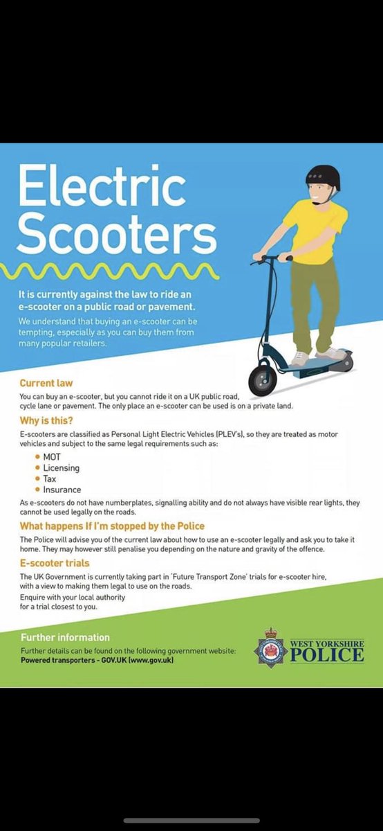WYP_PCSOLouise's tweet photo. Please share with high school children and parents. It’s really important that everyone has this knowledge before purchasing e-scooters. Not all retailers will pass on this important information https://t.co/mK3a35ho3U