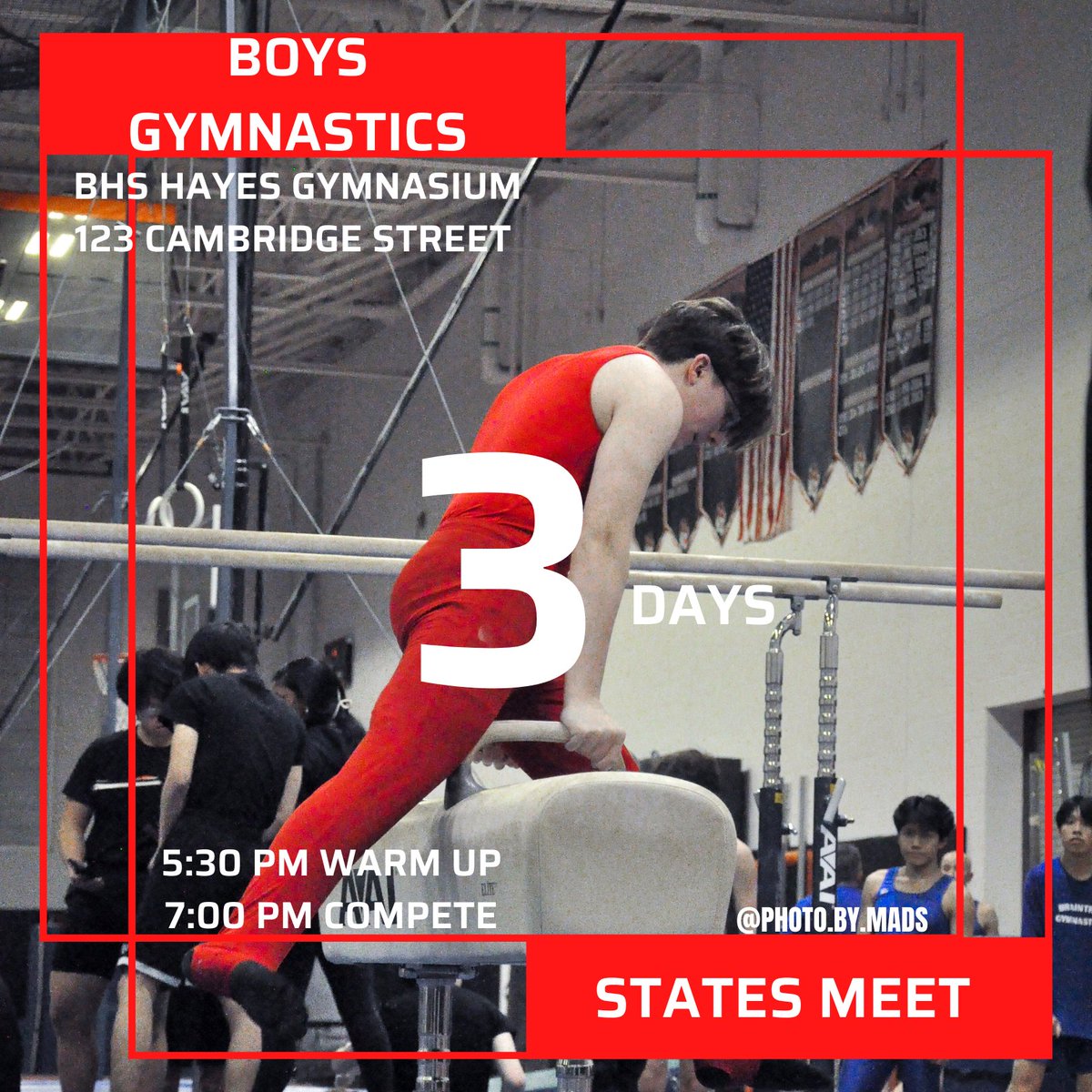 BHSmGymnastics's tweet photo. 3 DAYS! LETS GO! 

@BHSRedDevils @BHSRedDevils @MIAA033 @selectmanmike @BurlMASchools @BurlingtonPatch @devs_nation @_LHSAthletics @BraintreeWamps @BHS_GBB @Red_devilhockey @BHSRedDevils_AT @NewtonHSBoysGym @mbury745 @Burlingtonhoop @BurlingtonSwim @KatCornetta @bhsprincipal https://t.co/UnYOZb5Idn