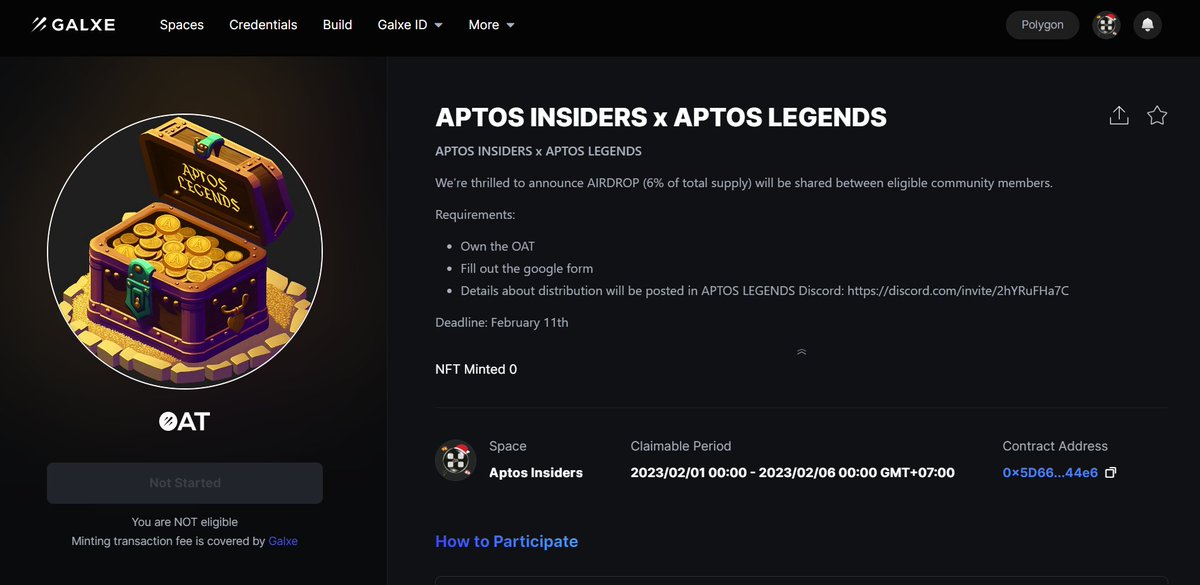 APTOS INSIDERS x @apt_legends🎁

AIRDROP (6% of total supply) will be shared between eligible community members.

Requirements:
- Own the OAT
galxe.com/aptosinsiders/…
- Fill out the google form: forms.gle/T1mz2om9shwdEZ…

Like &amp; RT to get started👍

#Aptos #AptosNFTs #OAT