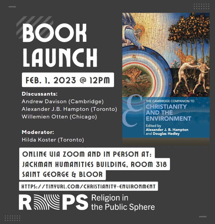 BOOK LAUNCH TOMORROW Feb 1, 12:00 EST Companion to Christianity and the Environment @CambUP_Religion In-person & Online. A roundtable discussion with @AP_Davison, @ajbhampton, @UChiDivinity Willemien Otten and Hilda Koster of @USMCTheology Info: tinyurl.com/christianity-e…