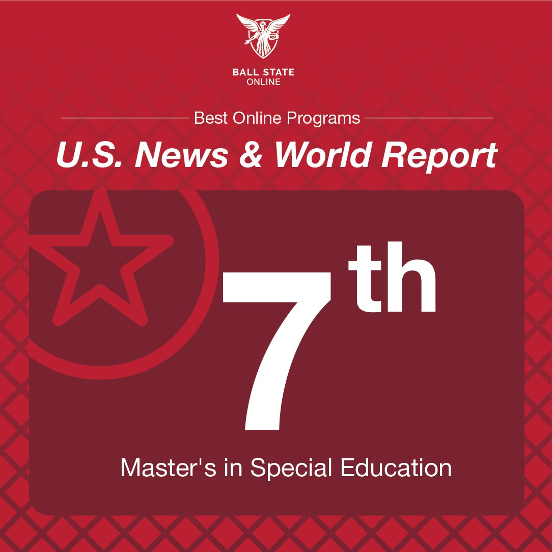BallStateOnline's tweet image. @ballstatetc does it again!  @USNewsEducation ranked the following grad degrees in education among the #BestOnlinePrograms in the nation. 🏅 

🏆 7th Master’s in Special Ed 

🏆 12th Master’s in Curriculum &amp;amp; Ed Technology  

🏆 12th Master’s in Ed Administration