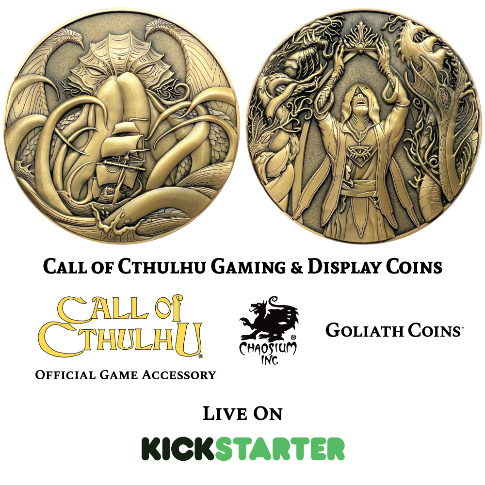 goliathcoins's tweet photo. Chaosium &amp; Goliath Coins have teamed up to produce an amazing set of coins featuring characters from the Call of Cthulhu RPG Mythos. Now on Kickstarter! #cthulhu https://t.co/ZjHzeKAWHc https://t.co/rceZK6HpfY