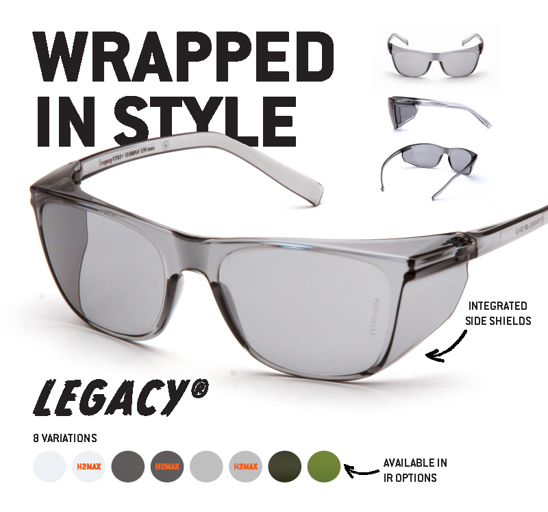 Enjoy lightweight comfort and retro style with the new Pyramex Legacy Safety Glasses. Featuring integrated side shields, five lens colors, and H2MAX anti-fog options. All SKUs are ANSI Z87.1+ certified and block 99.9% of harmful UV light. buff.ly/3hxHQnr