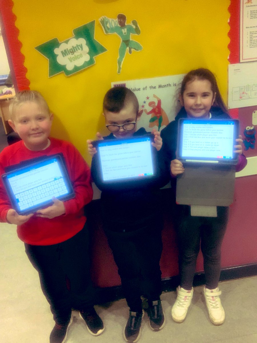 AntoninePrimary's tweet photo. Mrs H was delighted to see D, M and K from P3/4 working hard on their procedural writing using Clicker Writer App. The children were completing instructions on how to play Snakes and Ladders #WriteOnTrack @LouiseBallant10 #agentaimhigh #successfullearners https://t.co/DdGxnSJVkG