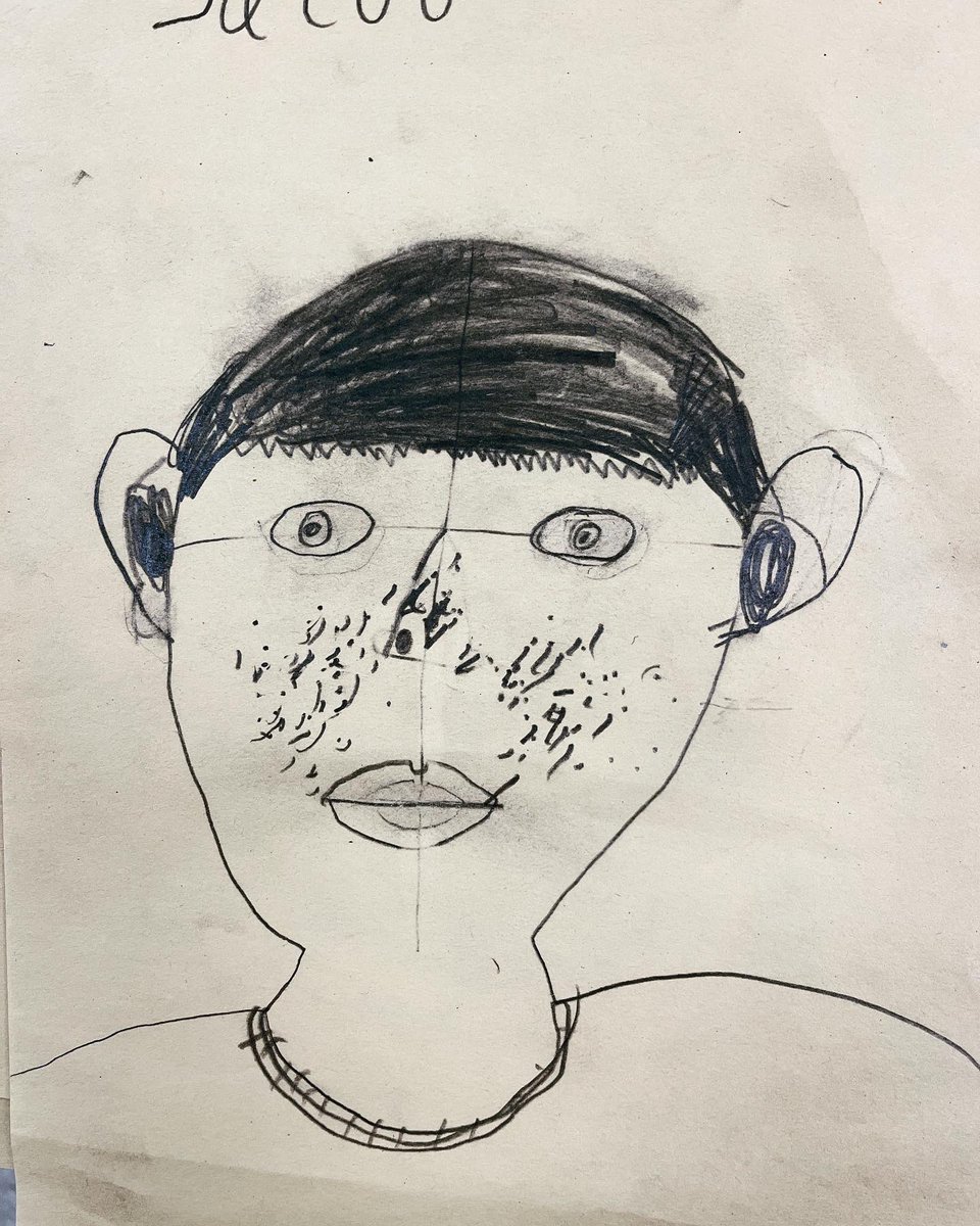Third grade self-portraits from observation. They learned about the proportion of the face and used mirrors to look closely. 👀