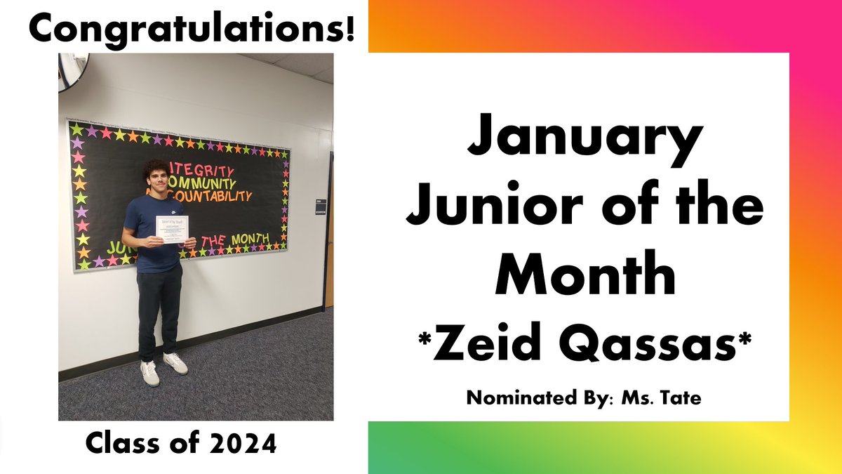 Congratulations to Zeid Qassas for being selected as one of our Juniors of the Month for January! Keep up the great work Zeid!