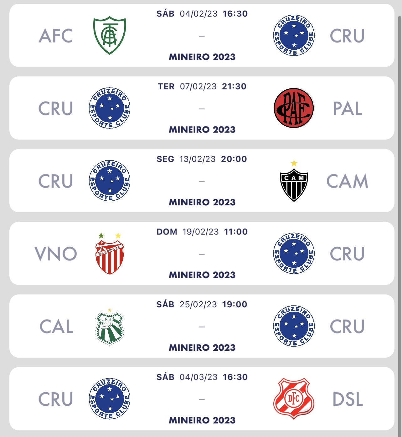 CRUZOEIRO on X: Os próximos 6 jogos do @Cruzeiro na temporada!   / X