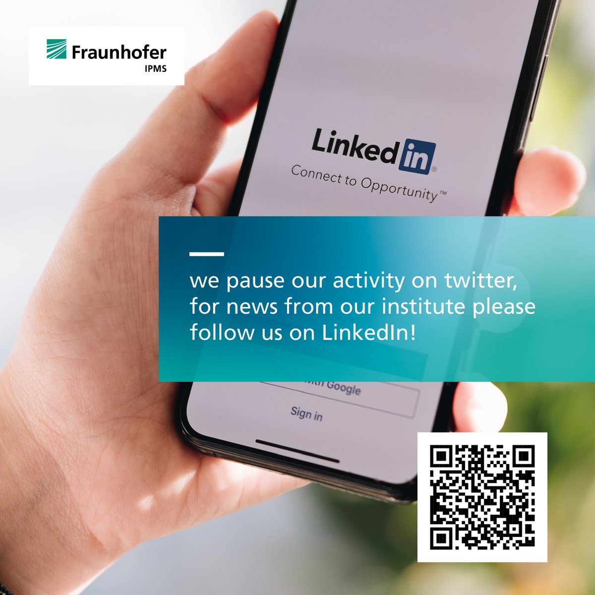 ❗#NEWS ❗ We are pausing our activities here on #Twitter. For the latest information & news from #Fraunhofer IPMS, feel free to follow us on #LinkedIn: linkedin.com/company/fraunh…