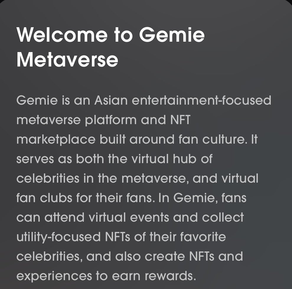 bworker_eth's tweet photo. $Gem : #Gemie Make your fan art into NFTs, start and customize a fan planet, interact with celebs at virtual events &amp; collect unique utility-focused NFTs - the only platform dedicated to Asian entertainment fan culture! #Metaverse #NFTs #GameFi #AsianEntertainment #kucoingem https://t.co/G5UmrF9TVA