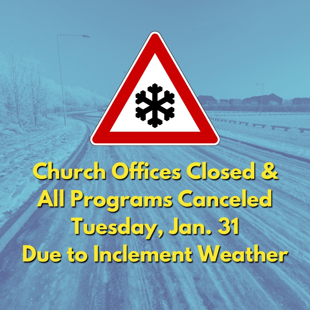 PeaceTreeUMC's tweet photo. When @cville_schools close for inclement weather, we follow their lead. With even more freezing rain and sleet in the forecast for Tuesday evening, all programs are canceled and the offices are closed. Call or text 901-286-5532 to reach our staff today. https://t.co/VXhJJTs3he