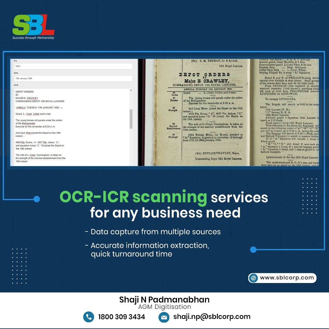 SBLCorpSolution's tweet photo. High-quality OCR-ICR scanning services from #SBL

Click here to know more: https://t.co/e8t13vDTd5

#SBLknowledgeservices #OCRservices #topOCRscanningservices #OCR #ICR https://t.co/f85XGsEf5F