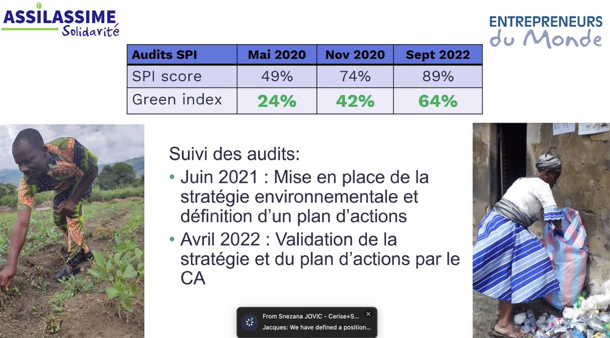 Jacques Afetor, Assilassimé Solidarité @MicrofinanceS partage son expérience avec les #outils #SPI et un focus sur la #performance #environnementale 'L'audit a aidé Assilassimé à construire ce positionnement basé sur la Dimension 7 - Gestion de la performance environnementale'